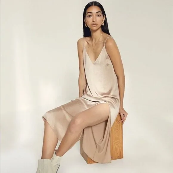 Aritzia Wilfred Only Slit Slip Midi Dress Classic Navy Blue Size XS - Picture 4 of 11